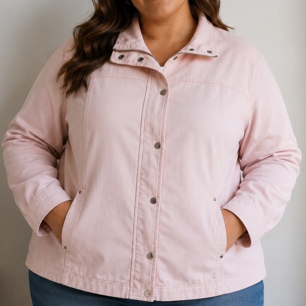 Pink Cotton Utility Jacket 2X Coastal Grandmother Barn Chore Shacket Cottagecore